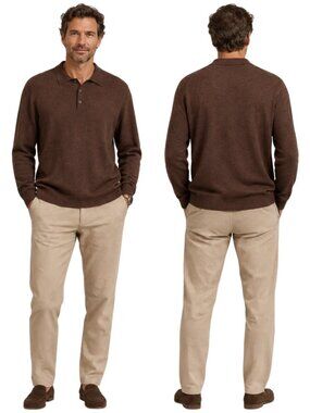 Mercer Street Studio 100% Merino Wool Polo Sweater Men's XXL Brown Minimalist